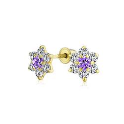 Winzige Lila Cz Blume Ohrstecker Für Frauen Für Teenager Cubic Zirconia Simuliert Amethyst 14K Echtgold Schraube Zurück von Bling Jewelry