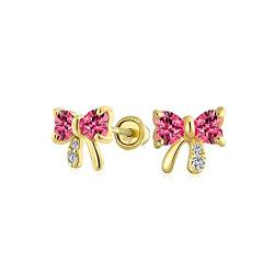 Winzige Minimalistische Cubic Zirconia Rosa Fuchsia Simuliert Ruby Cz Ribbon Stud Ohrringe Für Frauen Real 14K Gold Schraube Zurück von Bling Jewelry