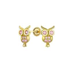 Winzige Minimalistische Rosa Cubic Zirkonia Echte 14K Gelb Gold CZ Garten Libelle Schmetterling Ohrstecker Für Frauen Teenager Zurückschrauben von Bling Jewelry