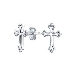 Zarte Einfache Fleur De Lis Kreuz Ohrstecker: Minimalistischer Religiöser Schmuck Für Frauen Und Jugendliche, Kommunionsgeschenk, Poliertes .925 Sterling Silber von Bling Jewelry