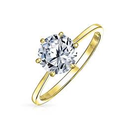 Zeitlos 1.5Ct 6 Prong Aaa Cz 6 Prong Klassisch Round Brilliant Solitaire Verlobungsring Für Frauen 1Mm Plain Dünne Band .925 Sterling Silber 14K Gelbgold Plattiert von Bling Jewelry