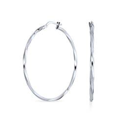 Zeitlose Schlanke Drahtseil Kabel Leichtgewichts Twist Hoop Ohrringe Für Frauen Teenager .925 Sterling Silber 1,75 Zoll Durchmesser von Bling Jewelry