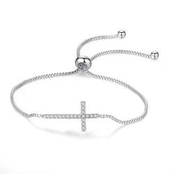 Bling Queen Damen-Armband, versilbert, verstellbar, mit Zirkonia, One Size, Sterling-Silber, Zirkonia von Bling Queen