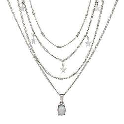 Bling Queen Damen Boho Mehrschichtige Strang Halskette mit Opal Anhänger, One Size, Metall, Opal von Bling Queen
