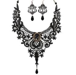 Bling Queen Damen-Choker-Halskette mit Fransen, Spitze und baumelnden Haken-Ohrringen, Einheitsgröße, Metall, Andere Edelsteine von Bling Queen
