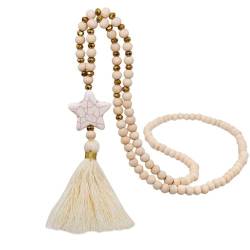 Bling Queen Damen-Perlenkette mit weißem Türkis-Stern-Quasten-Anhänger, One Size, Metall, Kein Edelstein von Bling Queen