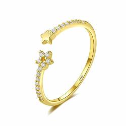 Bling Queen Damen-Ring aus Sterlingsilber mit Blume und Stern, mit Zirkonia, Metall, Zirkonia von Bling Queen