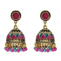 Bling Queen Ethnischer Jhumka-Ohrring für Damen mit Pushback-Verschluss, Einheitsgröße von Bling Queen