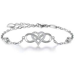 BlingGem Damen Armband Infinity aus Weißgold vergoldet 925 Sterling Silber mit Rundschliff Zirkonia Unendlichkeit Herz Bettelarmband Frauen Für Immer Zusammen Geschenk Frauen von BlingGem