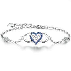 BlingGem Damen Armband Unendlichkeit Herz Weißgold vergoldet 925 Sterling Silber Blau Zirkonia Bettelarmband Für Immer Zusammen Geschenk für Frauen von BlingGem