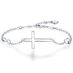 BlingGem Damen Armband aus Weißgold vergoldet 925 Sterling Silber Kreuz Bettelarmband Symbol Armkette Frauen Kette Einstellbar von BlingGem