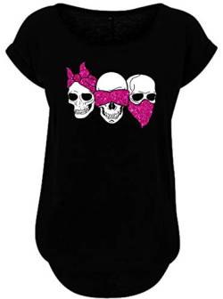 BlingelingShirts Damen Fun Shirt Glitzer Totenkopf 3 Skulls Nicht sehen Nicht hören Nichts Sagen Totenköpfe Skull mit pink. schwarz. Gr. 2XL Evi von BlingelingShirts