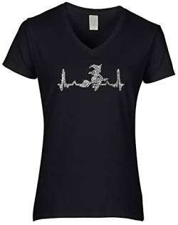 BlingelingShirts Damen Fun Shirt Strass Hexe kristall mit Herzschlaglinie EKG Heartbeat. schwarz. Gr. L von BlingelingShirts