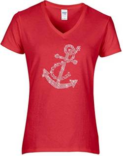 BlingelingShirts Damen Fun Shirt Strass großer Anker kristall maritim Anchor. rot. Gr. L von BlingelingShirts