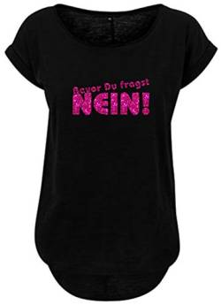 BlingelingShirts Damen Fun Shirt witzige Sprüche Bevor Du fragst Nein Aufdruck Glitzeraufdruck pink. schwarz. Gr. XL Evi von BlingelingShirts