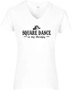 BlingelingShirts Glitzer Shirt Damen Square Dance is My Therapy. T-Shirt. Grösse XL. Weiss von BlingelingShirts