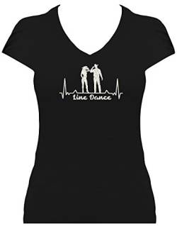 BlingelingShirts Shirt Damen Silber Glitzer Line Dance Herzschlag Tanzpaar Westernshirt. T-Shirt. Grösse M. schwarz Druck Silber GL von BlingelingShirts