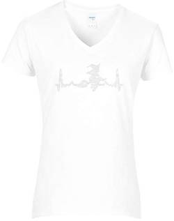 Damen Fun Shirt Hexe kristall mit Herzschlaglinie EKG Heartbeat. weiß. Gr. XL von BlingelingShirts