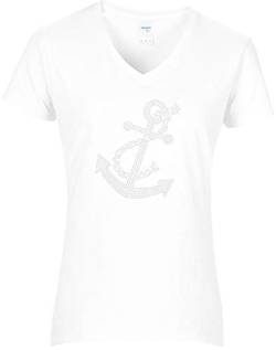 Damen Fun Shirt großer Anker kristall maritim Anchor. weiß. Gr. M von BlingelingShirts