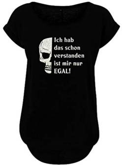 BLINGELING Shirt Damen Ich hab das Schon verstanden ist Mir nur egal Silber Glitzer Totenkopf Sprüche. schwarz. Gr. M Evi von Blingelingshirts