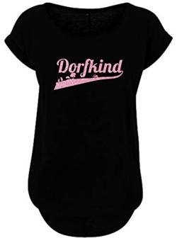 Blingelingshirts Damen Fun Shirt Dorfkind Sprüche Schriftzug Rosegold Glitzer mit Kühen und Traktor. schwarz. Gr. 2XL Evi von Blingelingshirts