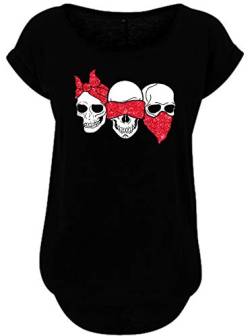 Blingelingshirts Damen Fun Shirt Glitzer Totenkopf 3 Skulls Nicht sehen Nicht hören Nichts Sagen Totenköpfe Skull mit rot. schwarz. Gr. M Evi von Blingelingshirts