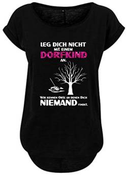 Blingelingshirts Damen Fun Shirt Sprüche Dorfkind Leg Dich Nicht mit einem Dorfkind an mit Glitzer. schwarz. Gr. 2XL Evi von Blingelingshirts