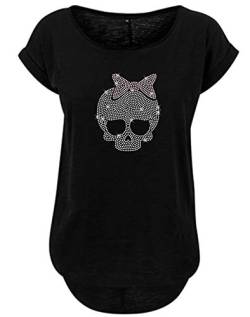 Blingelingshirts Damen Shirt Große Größen Totenkopf mit Schleife rosa Cute Skull Girlie Glitzer, schwarz, Gr. 3XL Evi von Blingelingshirts