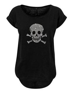 Blingelingshirts Damen Shirt Große Größen großer Totenkopf mit Knochen Glitzer Skull with Bones, schwarz, Gr. 3XL Evi von Blingelingshirts