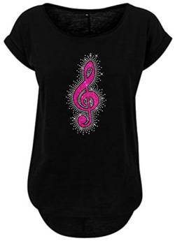 Blingelingshirts Damen Shirt Oversize Notenschlüssel Strass und Glitzer pink und kristall Musik Shirt Music Clef. schwarz. Gr. 4XL Evi von Blingelingshirts
