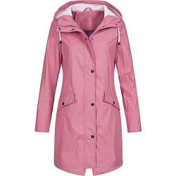 Blingko Damen Regenjacke Lang Einfarbig Regenmantel Outdoor Übergröße Übergangsjacke mit Kapuze Winddicht Wasserdicht Regenfest Sonnenschutz Atmungsaktiv Softshell-Jacke Outdoorjacke Funktionsjacke von Blingko