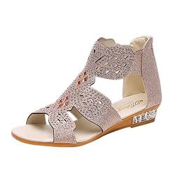 Blingko Sandalen Damen Flach 42 Lässig Riemchensandalen Frauen Mädchen Sandaletten Leicht Bequem Sommersandalen Atmungsaktiv Strand Sandale Slide Sandal mit Absatz Weiß, V Beige, 41 EU von Blingko