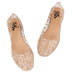 Blingko Sandalen Mädchen Glitzer Strass Peep Toe Slippers Sommerschuhe Elegant Römersandalen Bohemian Sandaletten Basic Keilsandalen Sandalen Damen Weiße Sohle, Gold, 38 EU von Blingko