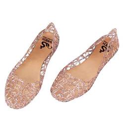 Blingko Sandalen Mädchen Glitzer Strass Peep Toe Slippers Sommerschuhe Elegant Römersandalen Bohemian Sandaletten Basic Keilsandalen Sandalen Damen Weiße Sohle, Rosa, 38 EU von Blingko