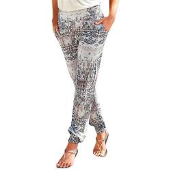 Blingko Sommerhose Damen Leicht Strand Haremshose Aladin Blume Drucken Pumphose Oversize Baggy Blumenmuster Boho Lange Hose Stoffhose Ballonhose Pluderhose Gedruckten Yogahose, B*schwarz, XXL von Blingko