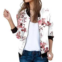 Bomberjacke Damen Damenjacke Elegant Blumenmuster Sommerjacke Light Bomber Jacket Kurze Jeansjacke Seidenblouson Sportliche Übergangsjacke Damen Jacke Sommer von Blingko