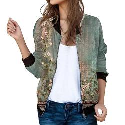 Bomberjacke Damen Damenjacke Elegant Blumenmuster Sommerjacke Light Bomber Jacket Kurze Jeansjacke Seidenblouson Sportliche Übergangsjacke Damen Jacke Sommer von Blingko