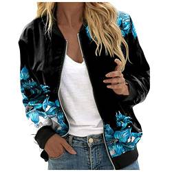 Bomberjacke Damen Damenjacke Langarm Frühlingsjacke dick Bedruckt Frauen Pocket Bomberjacke Bluson Jacke Sommer Windbreaker Blusenjacke Sweatblazer Frühlingsjacke Jacke für Damen von Blingko