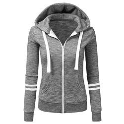 Damen Jacke Sweatjacke Zip Up Hoodie Pullover Einfarbig Strickjacke mit Einstellbar Kordel Kapuzenpullover Taschen Kapuzen Sweatshirt Herbst Winter Kapuzenjacke Leicht Bequemer Sportbekleidung von Blingko