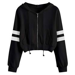 Damen Kapuzenpullover Kurz Sweatjacke Cropped Kapuzenjacke Hoodie Cropped Pullover Mädchen Bauchfrei Sweatshirt mit Kapuze Kurz Jacke Casual Langarm Shirts Kordelzug Oberteil Bluse Tops Streetwear von Blingko