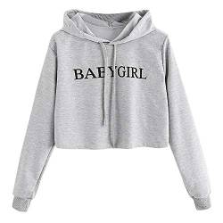 Damen Kapuzenpullover Kurz Sweatjacke Cropped Kapuzenjacke Hoodie Cropped Pullover Mädchen Bauchfrei Sweatshirt mit Kapuze Kurz Jacke Casual Langarm Shirts Kordelzug Oberteil Bluse Tops Streetwear von Blingko