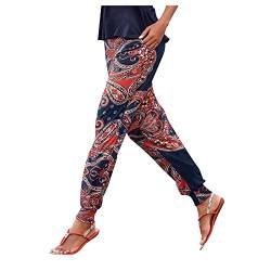 Sommerhose Damen Leicht Strand Haremshose Aladin Blume Drucken Pumphose Oversize Baggy Blumenmuster Boho Lange Baggy Hose Leicht Stoffhose Ballonhose Pluderhose Gedruckten Yogahose von Blingko