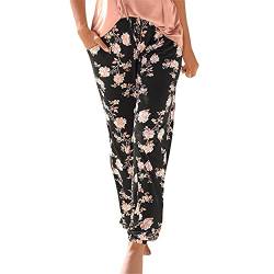 Sommerhose Damen Leicht Strand Haremshose Aladin Blume Drucken Pumphose Oversize Baggy Blumenmuster Boho Lange Baggy Hose Leicht Stoffhose Ballonhose Pluderhose Gedruckten Yogahose von Blingko