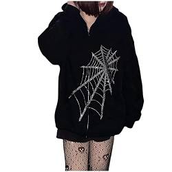 Sweatjacke Damen Übergroßes Kapuzen Hoodie Full Zip Hoodie Y2k Ästhetischer Oversized Sweatshirt E Girl 90s Baggy Langarm Jacke Mantel Streetwear-Jacke Herbst Winter Outwear von Blingko