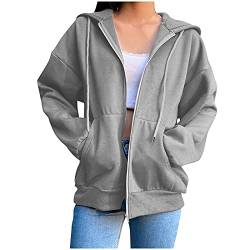 Sweatjacke Damen Übergroßes Kapuzen Hoodie Full Zip Hoodie Y2k Ästhetischer Oversized Sweatshirt E Girl 90s Baggy Langarm Jacke Mantel Streetwear-Jacke Herbst Winter Outwear von Blingko