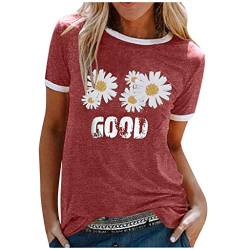 Tshirt Damen Rundhals Kurzarm T-Shirts Sommer T Shirts Good Vibes Regenbogen Brief Gedruckt Lässig Tee Shirts Oberteile Tops Batik Ausgefallene Bluse Damenshirts Sweatshirt von Blingko