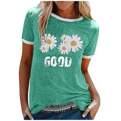 Tshirt Damen Rundhals Kurzarm T-Shirts Sommer T Shirts Good Vibes Regenbogen Brief Gedruckt Lässig Tee Shirts Oberteile Tops Batik Ausgefallene Bluse Damenshirts Sweatshirt von Blingko