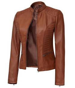 Blingsoul Braune Damen-Lederjacke – Motorradjacke aus echtem Lammfell für Damen - Braun - Medium von Blingsoul