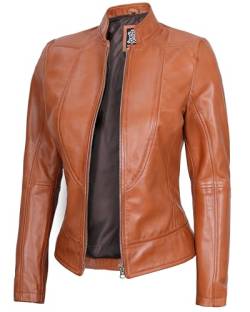 Blingsoul Braune Damen-Lederjacke – Motorradjacke aus echtem Lammfell für Damen - Braun - Medium von Blingsoul