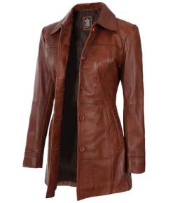Blingsoul Lederjacke für Damen, Vintage-Stil, lange Lederjacke für Damen, Kandis - Cognac Mantel, XX-Large von Blingsoul